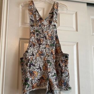 Marvel Comic Print Overalls with Orange and Green Accents